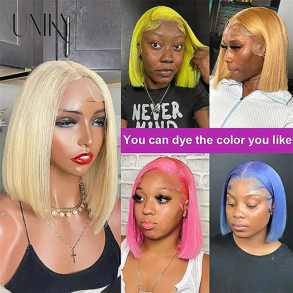 613 Blonde Wig T-Part Lace Front Human Hair Pre Plucked with Baby 180% Density Wigs for Women Bob