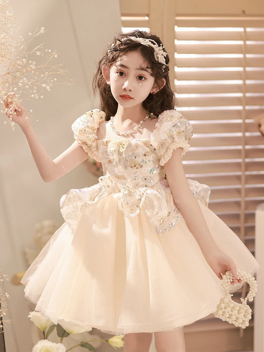 

Tulle Teen evening gown prom Girl Party Dresses Elegant Fluffy Children Princess Dress Sequin Short Birthday Wedding Dress Girl