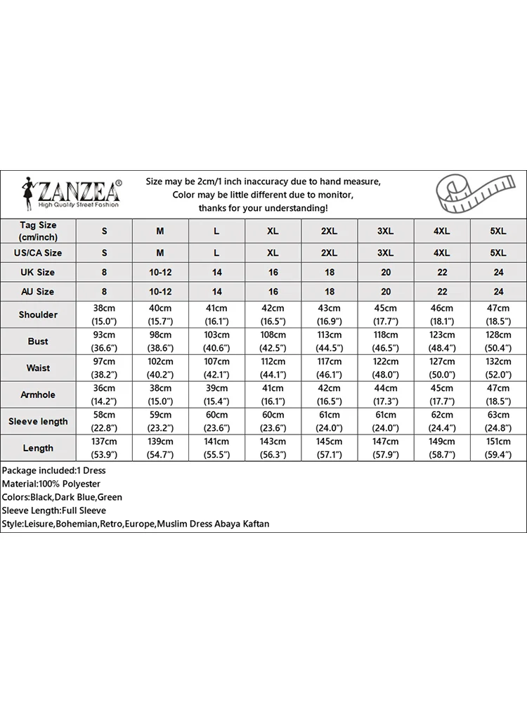 ZANZEA осенний винтажный мусульманский халат Абая с длинными рукавами женские