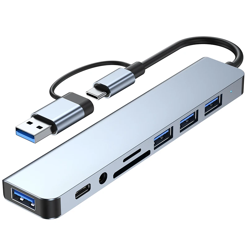 

Док-станция типа C 8-в-1, адаптер разветвителя для USB 3,5*2, usb * 2, для SD/TF-карт, слот для чтения мм аудио