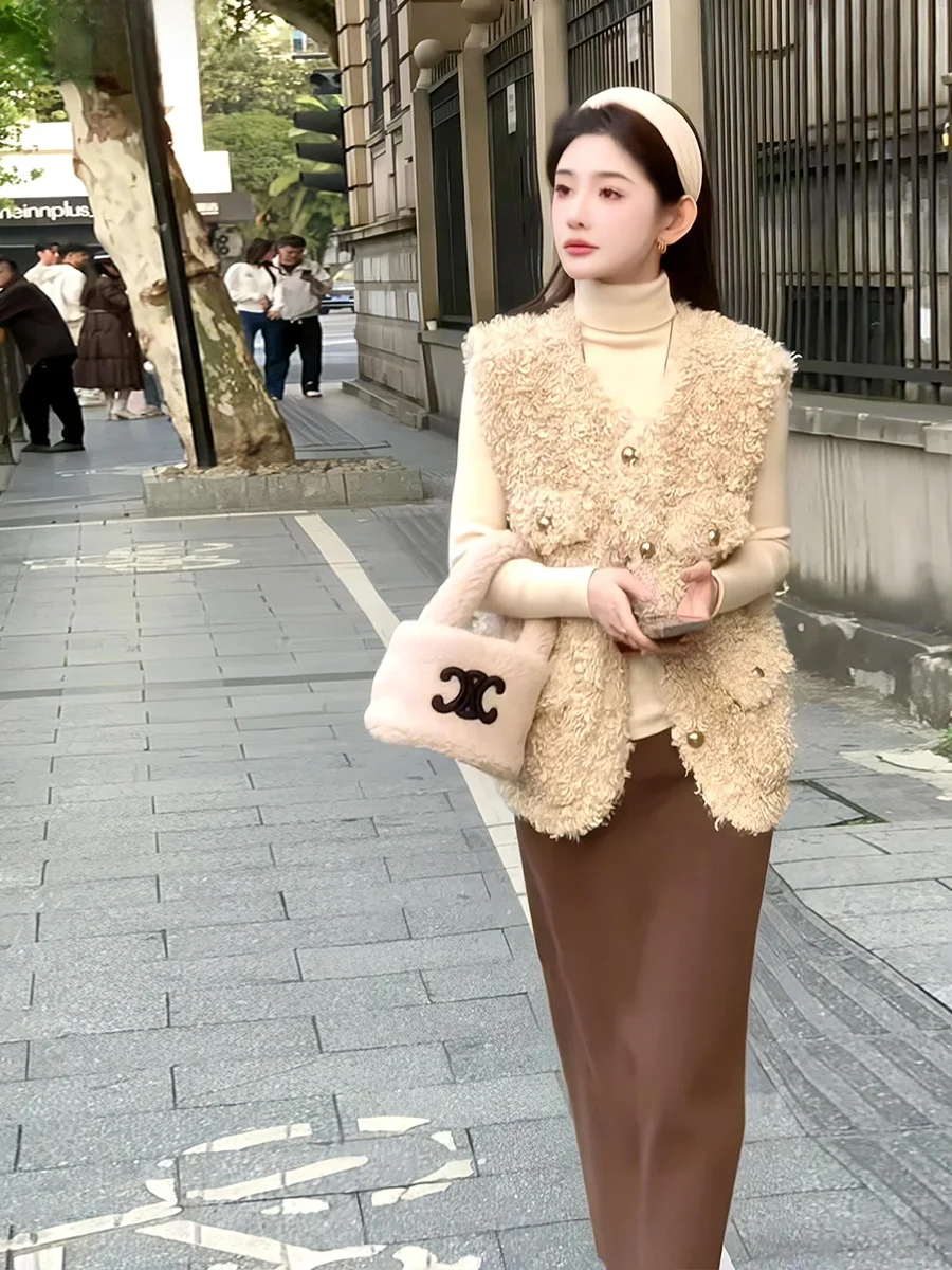 Корейское элегантное пушистое короткое пальто в стиле ретро женское