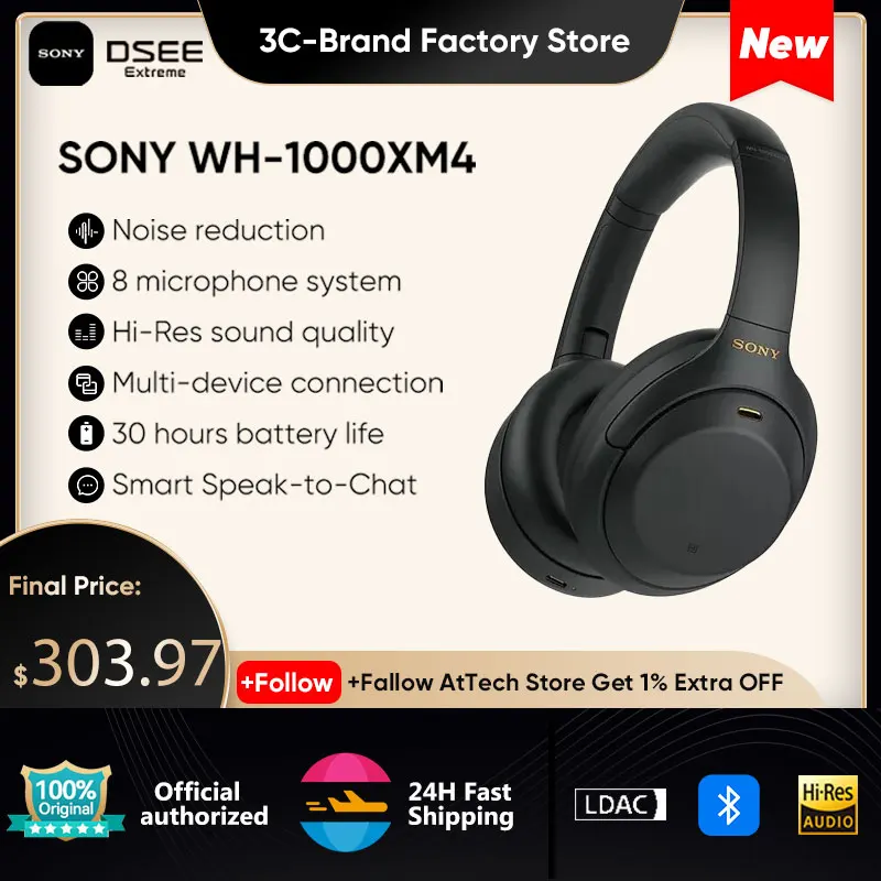 

Sony WH-1000XM4 Bluetooth Wireless Headphone Active Noise Canceling LDAC Hi-res Headset Support Alexa Google Assistant Sony XM