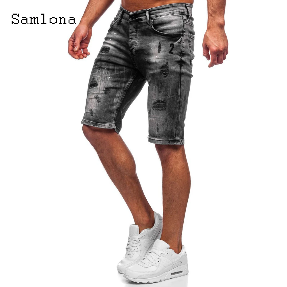 Samlona Men Sexy Jeans Denim Shorts Men's Latest Casual Short Jeans 2022 European and American style Fashion Ripped Half Pants