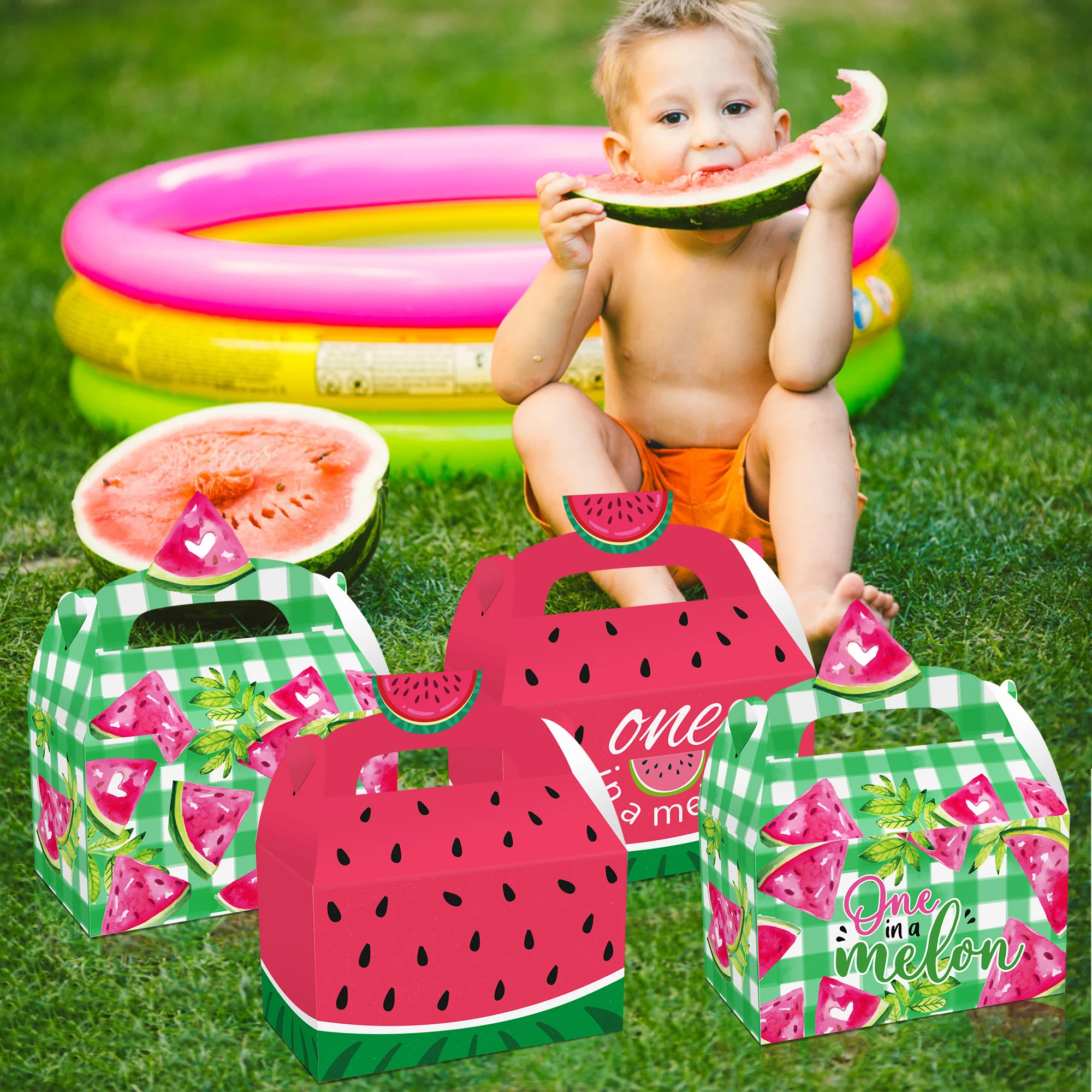 DD247 4 шт. 16x9,5x9,5 см, Арбузные фрукты, Разноцветные бумажные упаковочные коробки для подарков на день рождения