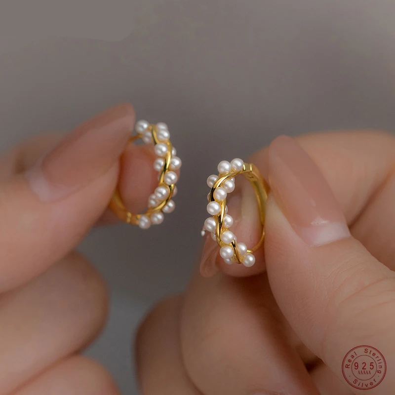 Серьги-кольца из стерлингового серебра 925 пробы с жемчугом модные серьги