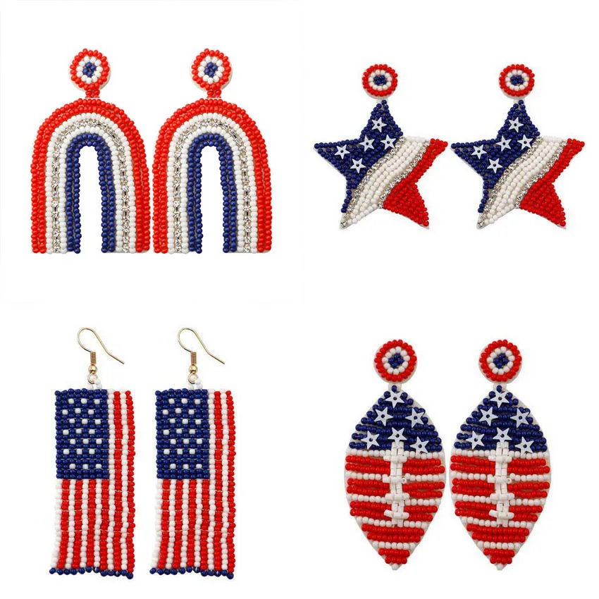 

Felt Back Crystal Seed Beaded American Flag Earrings Creative Independence Day Statement Earrings Boutique Jewelry Wholesale