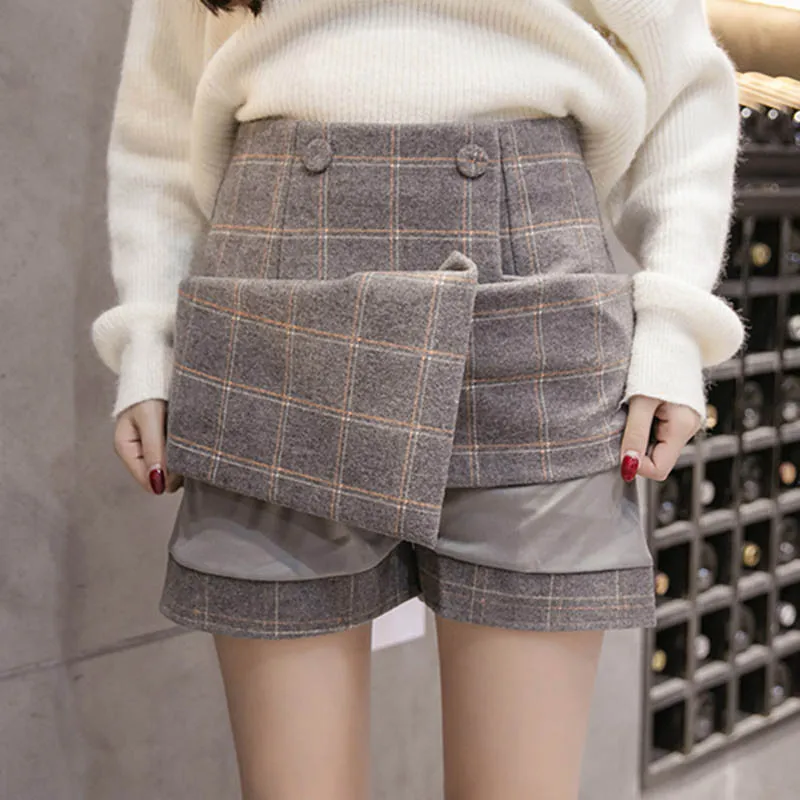 

Harajuku Wool A-line Office Winter Woolen Autumn Ladies Women's Plaid Skirt Mini Skirts Vintage Short Femme Jupe Skirt Saia Wool
