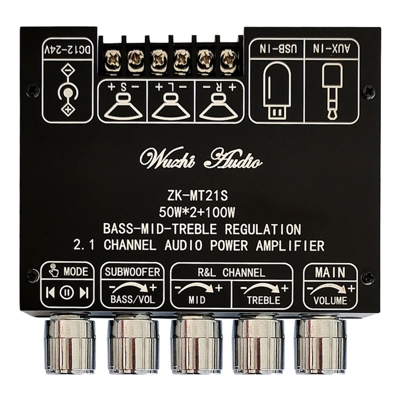 

K1KA Bluetooth-compatible Amplifier Board ZK-MT21S DC Digital Power Amplifiers Stereo Board 2.1 Channel for DIY Speaker
