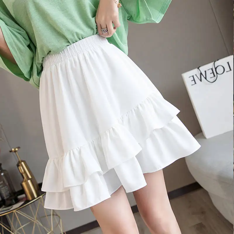 

Summer New Ruffle High Waist Half-body Pants Skirt Ladies Solid Slim Pleated A-line Short Skirt 90s Youth Fashion Women Clothes
