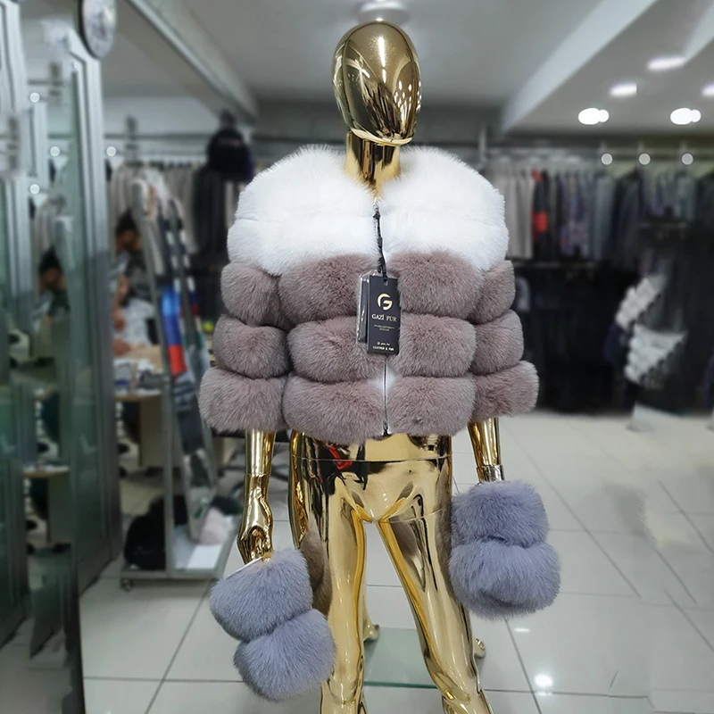 Dismantle Fox Fur Jacket Woemn Winter New Contrast Color Long Sleeve Tops 2022 Fur Strip Sewed Toghter Fox Real Fur Coat Lady