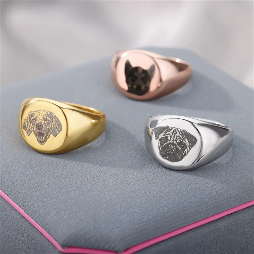 

GATTVICT Customized Pet Portrait Stainless Steel Ring Personalized Custom Dog Animal Signet Ring Gift Commemorate Jewelry 2022