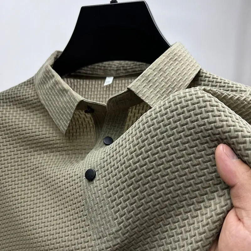 

Summer High-end Polo T Shirt for Men Ice Silk Short Sleeve T-shirt Quick Drying Breathable Loose Top Ropa Hombre Male T-shirts