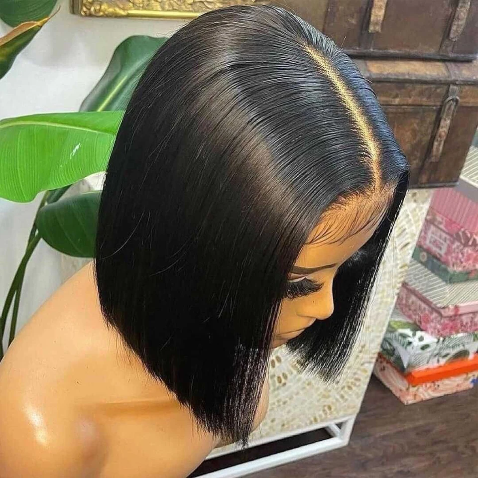 

180%Density 12nch Short Bob Straight Synthetic Lace Front Wig For Women With Baby Hair Heat Resistant Fiber Hair Daily Wear Wig