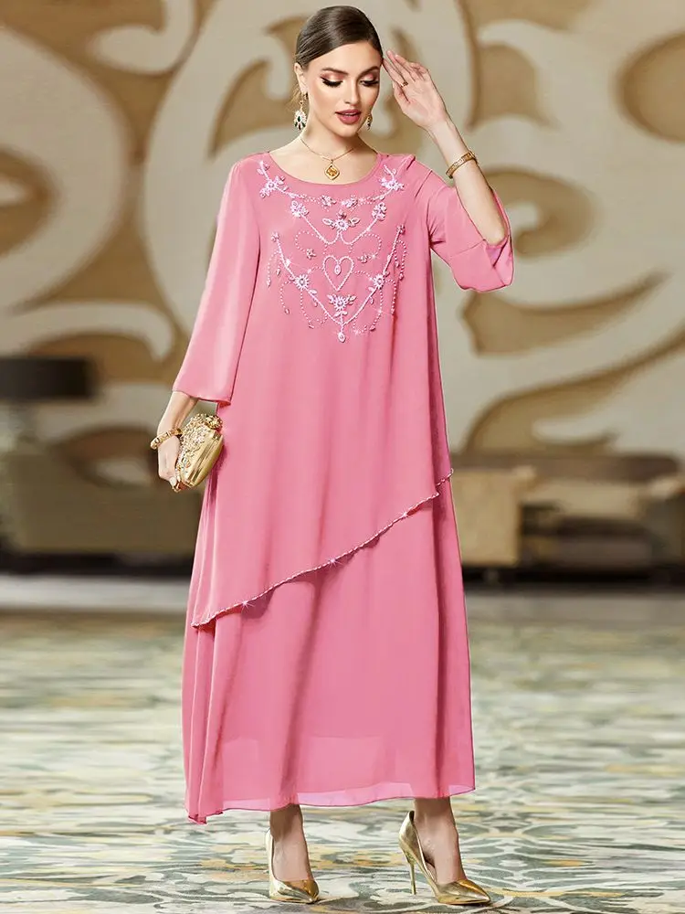 

Ramadan Eid Mubarak Pink Dubai Abaya Kaftan Muslim Long Dress Turkey Islam Prayer Clothes Abayas For Women Robe Femme Musulmane