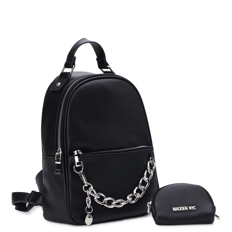 

Women's Chain Accent Backpack with Removable Pouch Black