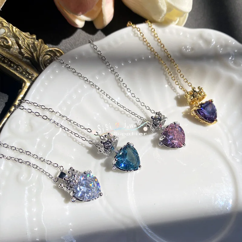 

New 2023 Color Zircon Cardioid Geometry Pendant Necklace for Women Wedding Jewelry Gifts Bulk Items Wholesale