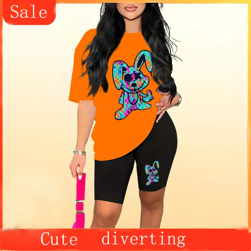 Повседневный комплект из двух предметов с принтом кролика футболка коротким
