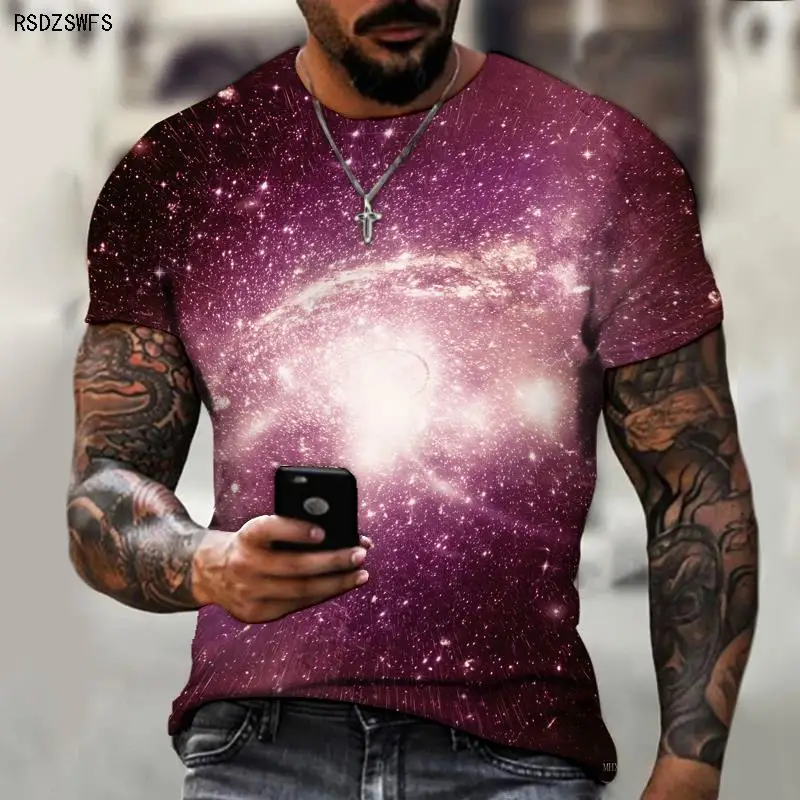 

The Vast Galaxy 3D Three-dimensional Art Men's Oversized T-shirt New 2021 Summer Running Fitness Street Sports Short Sleeves