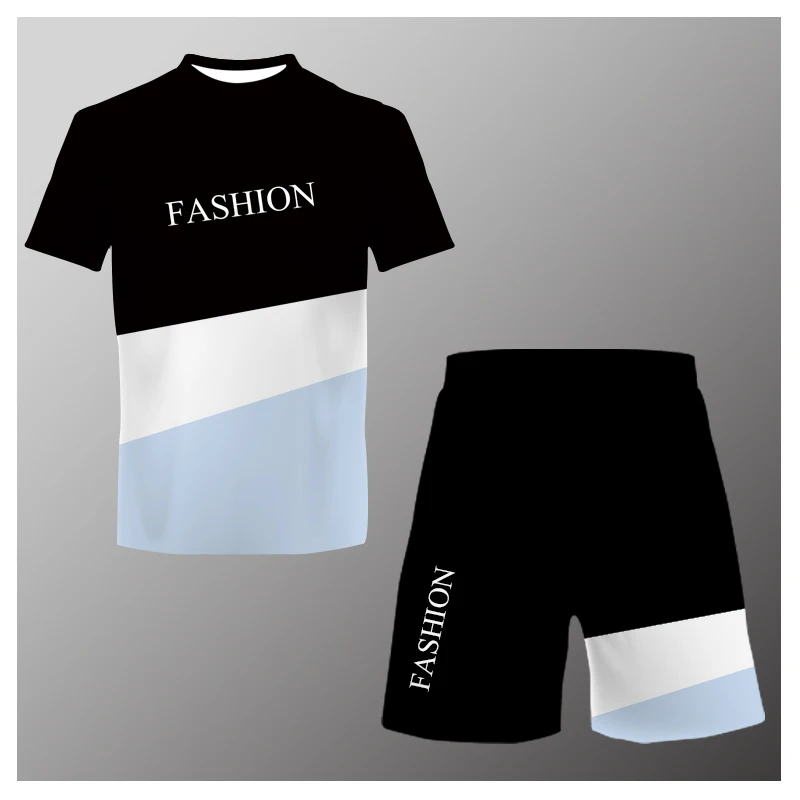 2023 Summer Men's New T-shirt+Shorts Two Piece Set 3D Fun Simple Printing Large Retro Fashion Men's Casual Street Sports Set