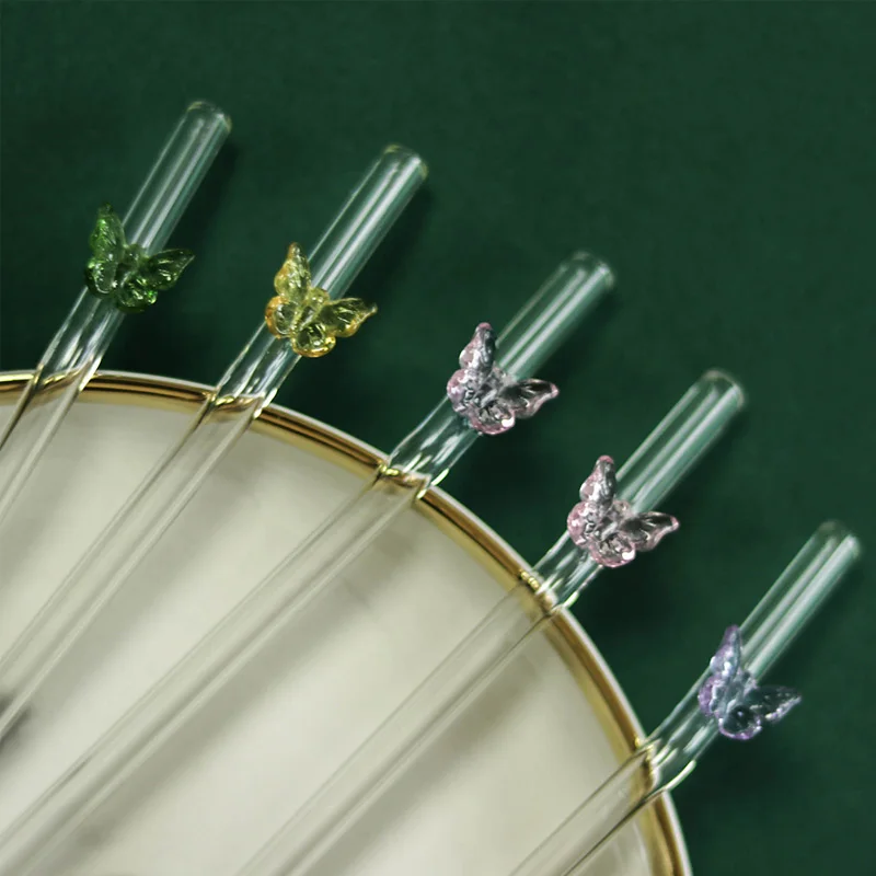 

1PC High Quality Glass Straw High Borosilicate Glass Straw With Butterfly Kitchen Tools Bar Accessories Drinking Straw Reusable