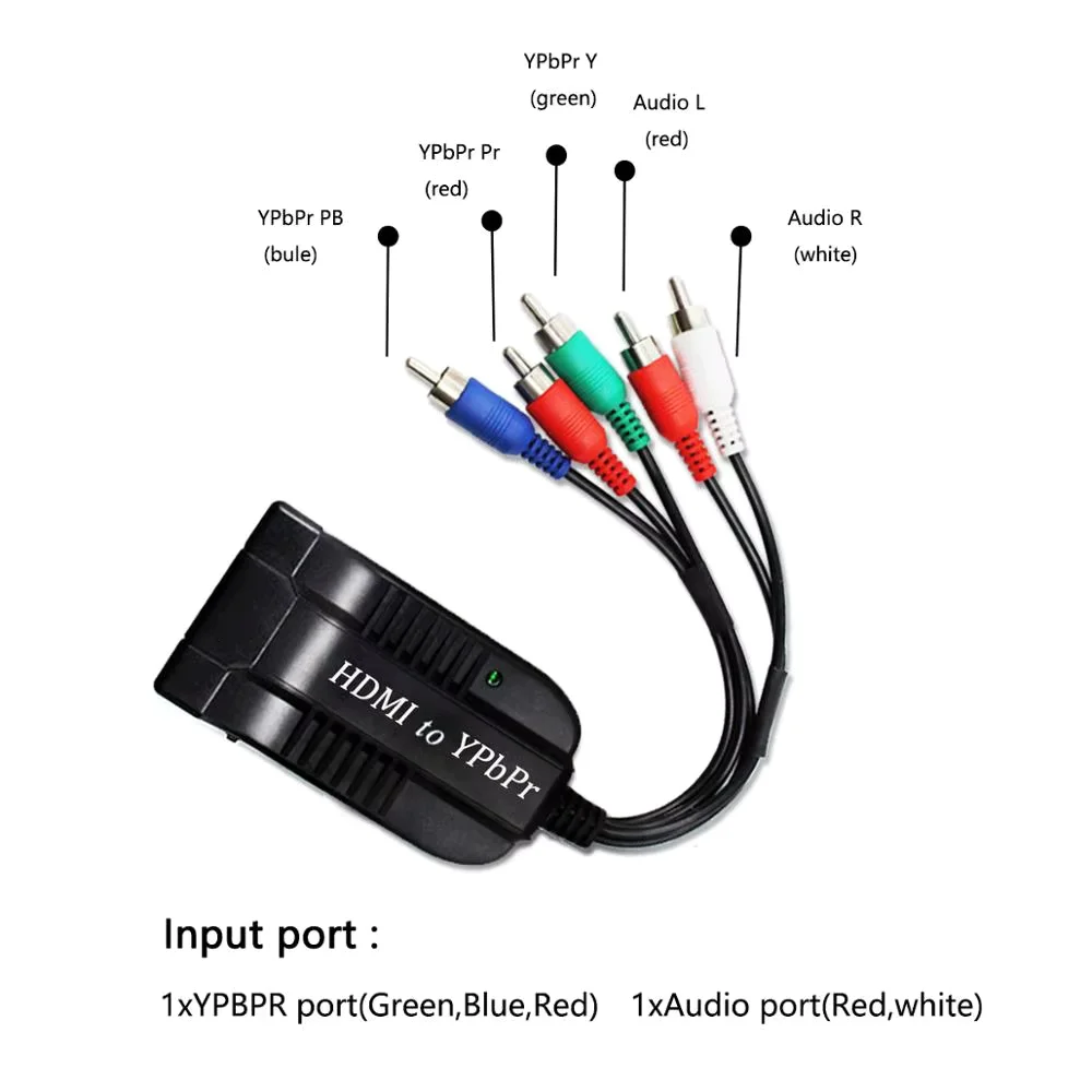 Фото Конвертер HDMI в YPbPr (5RCA RGB) с функцией масштабирования, преобразователь видео и аудио HDMI в R/L с кабелем питания DC для ПК и PS4 №2