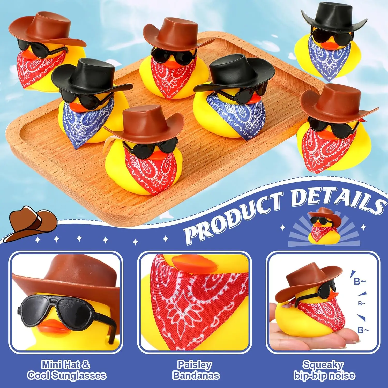 Фото 6/12/24/48 Set Cowboy Rubber Duck Mini Yellow Duckies Party Toy Tiny Ducks Toy for Summer Birthday Swimming Party Favor №2