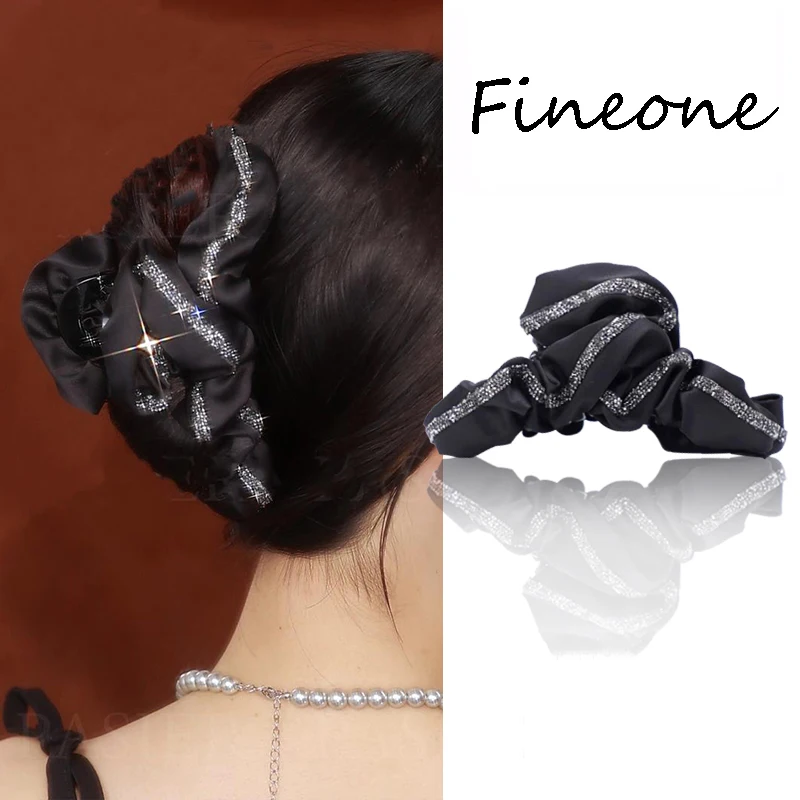 Элегантная блестящая женская заколка для волос с черным атласным бантом