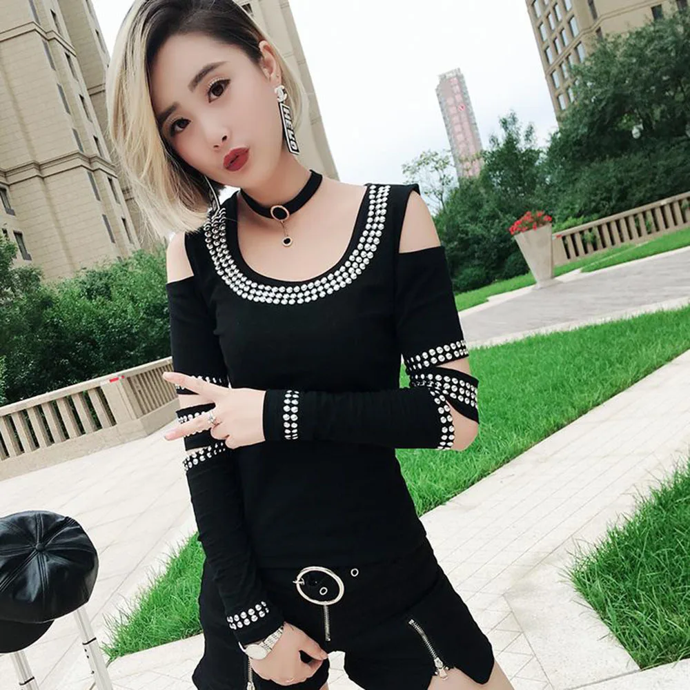 

2022 new Korean version all-match sexy shoulder bottoming shirt women's long-sleeved t-shirt Summer top women's trendy tees
