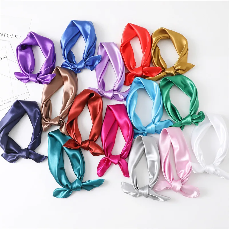 

Solid Square Bandanas Fashion Silk Professional Hair Scarves Professional Tie Hair Bands Women Girls Hair Accessories