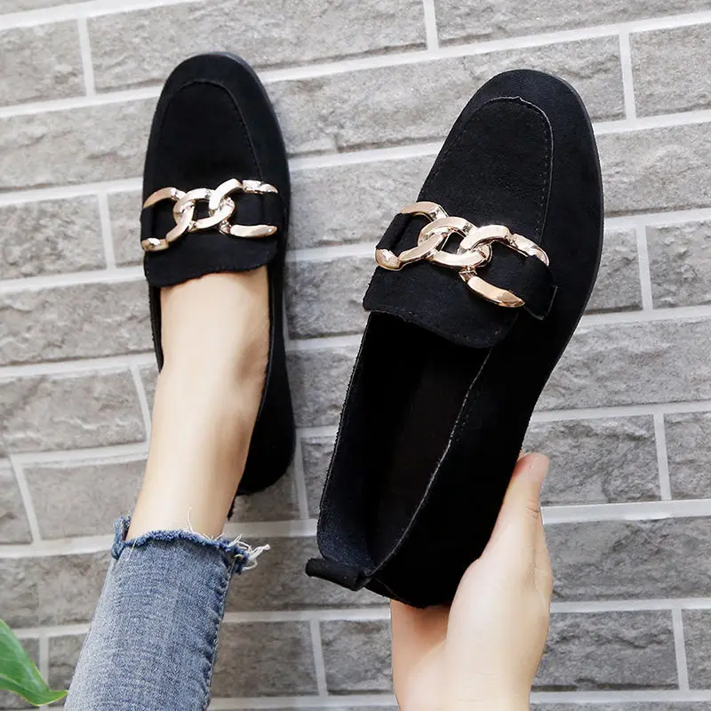 

Spring Fashion Flat Shoes Women Quality Metal Slip on Loafer Shoes Ladies Flats Mocassins Big Size 35-41 Sapato Feminino 2022