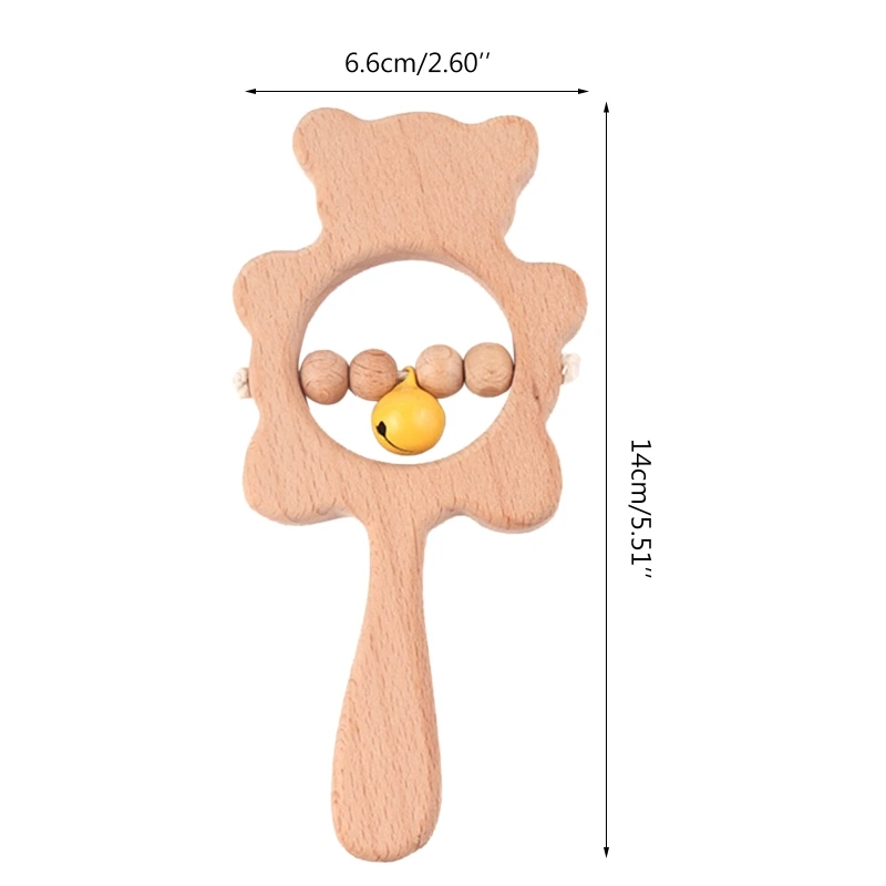 

HUYU Natural Keepsake Wooden Molar Rattles Gifts Bear Shape Grasping Shower Organic Montessori Styled Baby Wooden Toys
