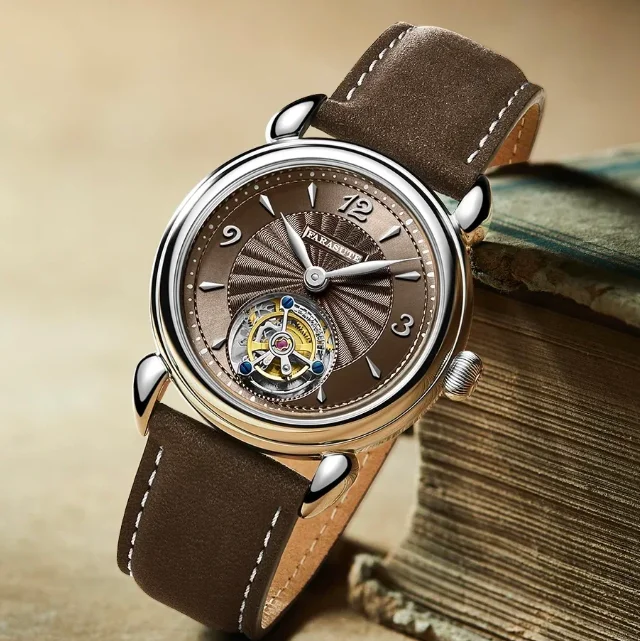 Фото Мужские часы FARASUTE Tourbillon, 37 мм, механические, с ручным заводом, ультратонкие, с сапфировым стеклом, циферблат Sunray, механизм Peacock Mov №3