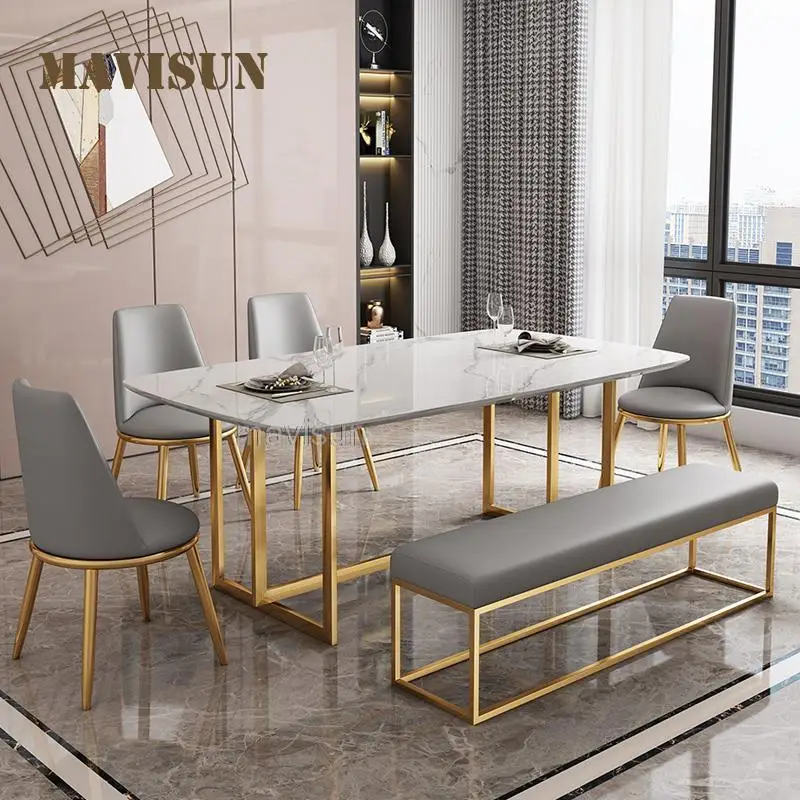 

High-End Kitchen Tables For Big Family High Quality Furniture For Dining Room Luxury Italian-Style Glossy Marble Rectangle Table