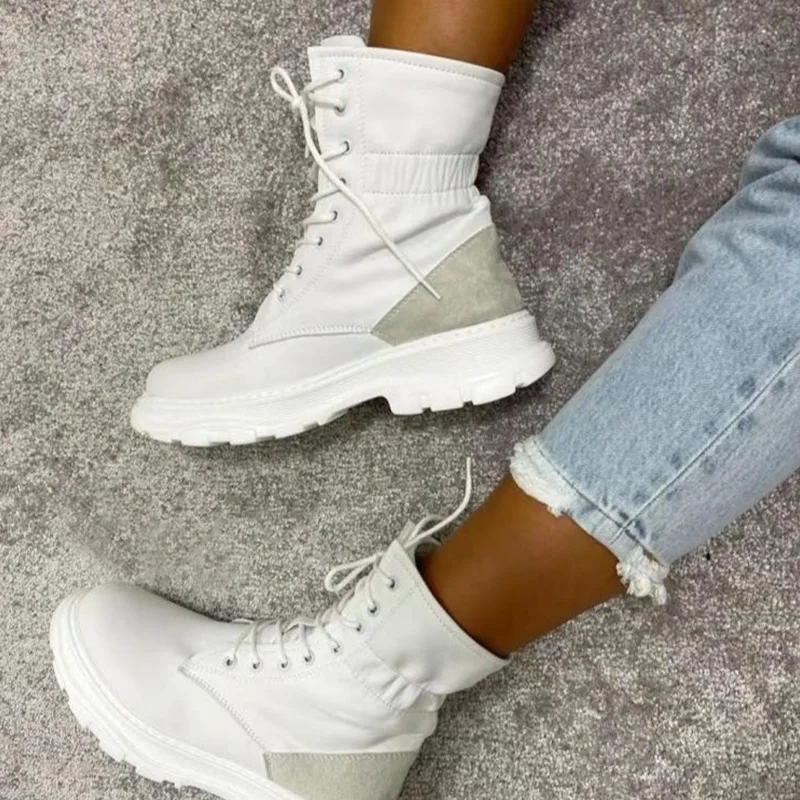 

Женские ботинки 2022 новые мотоциклетные ботильоны белые осенне-зимние женские ботинки на низком каблуке зимняя обувь для женщин короткие са...