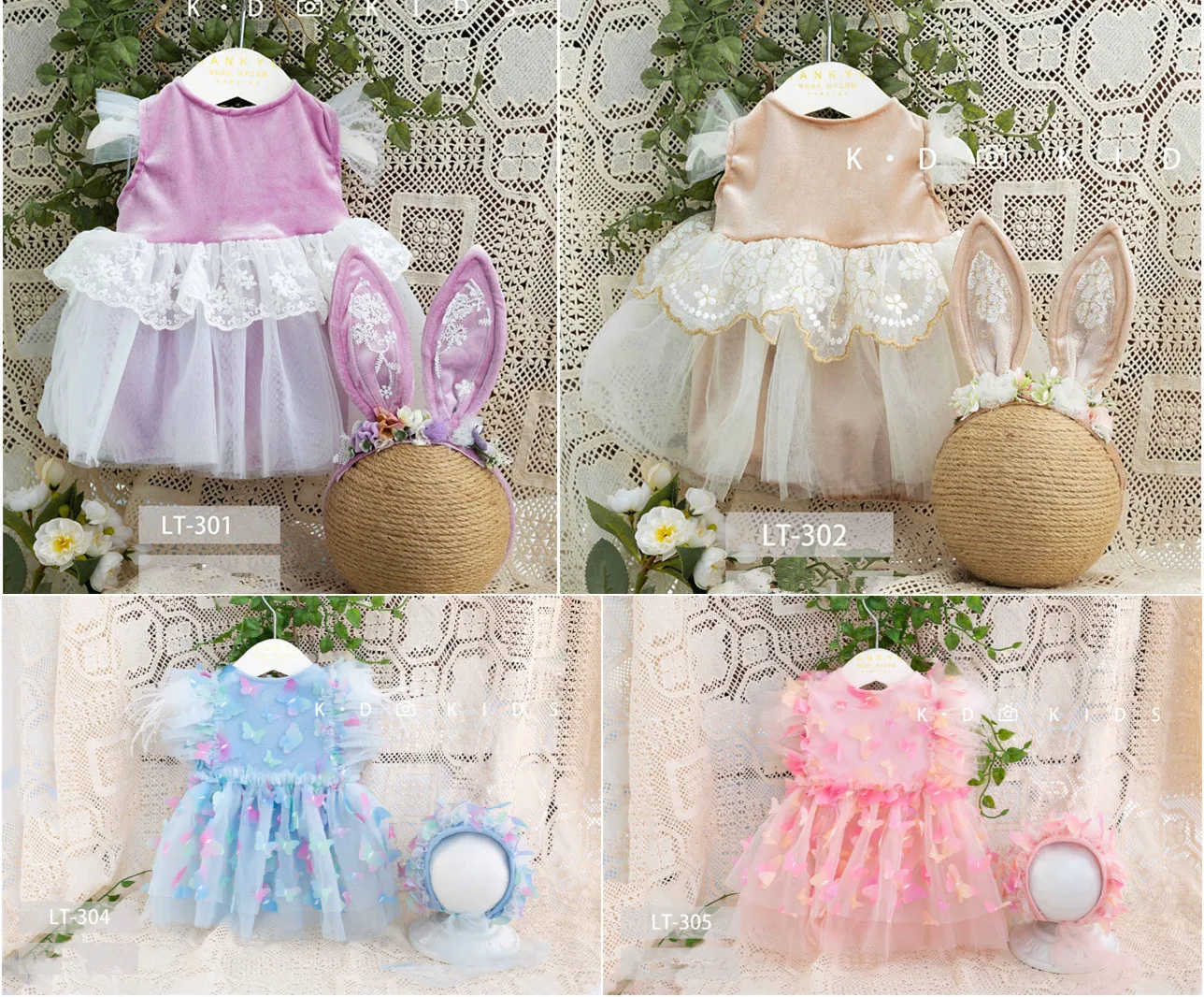 Dvotinst Newborn Baby Girls Photography Props Fairy Butterfly Outfits Dress Headband 2-piece Set Studio Shooting Photo Props