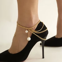 new fashion multilayer chain high heel shoe simple foot ankle beach jewelry foot bracelet for women girl pearl charm anklet gift