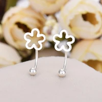 sterling silver stud earrings ladies korean version fashion clover earrings small screw plain silver earring jewelry