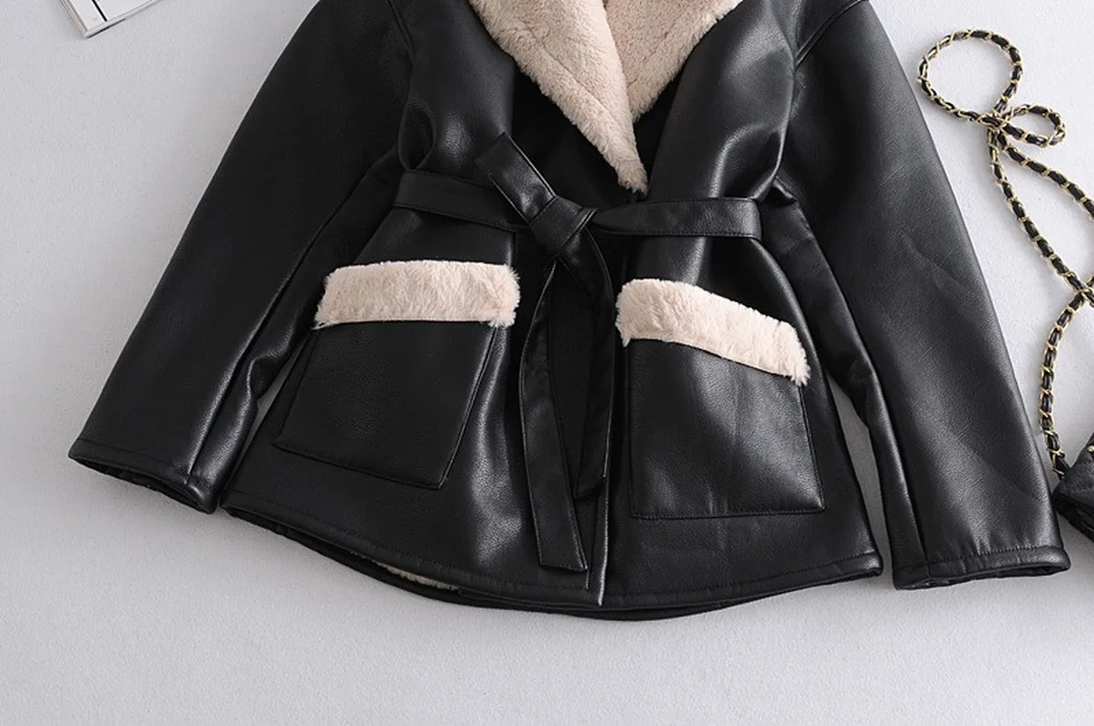 Winter Fashion Coat Women Thick Faux Leather 2023 New Leather Coat Women Fur Lining Jacket Bomber Jacket Thick Warmth