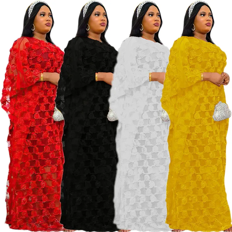

New African Dresses for Women Dashiki Loose Lace Africa Dress African Clothes Bazin Embroidery Robe Abay Dubai Muslim Long Dress