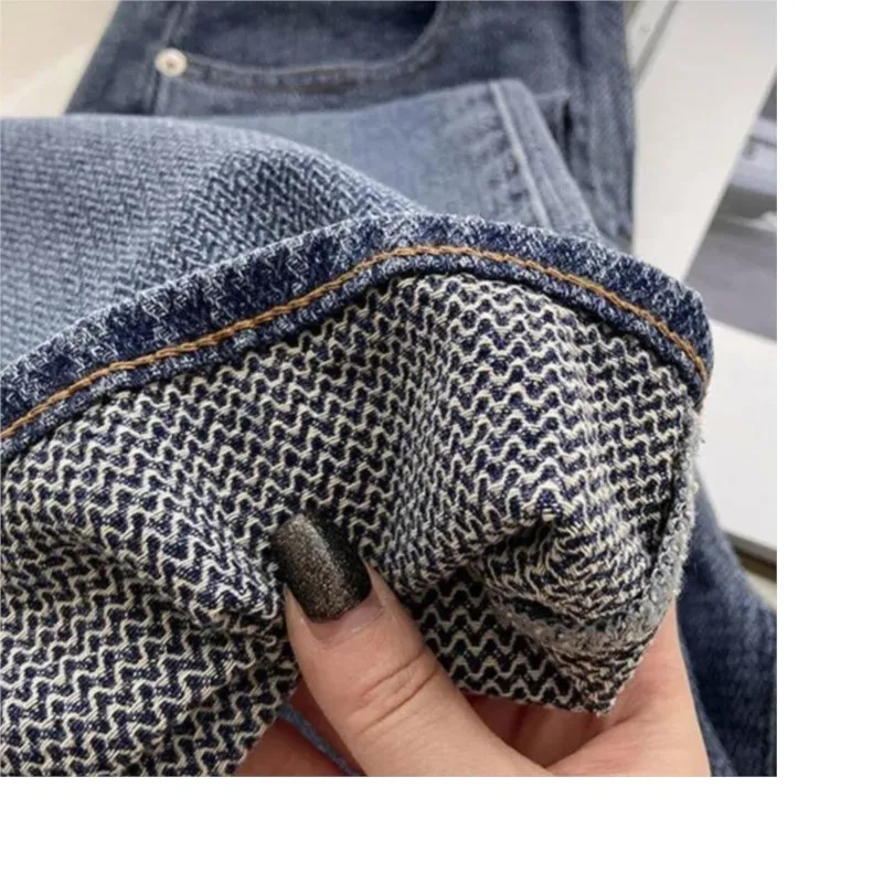 Винтажные Женские Прямые Джинсы С Высокой Талией Классические Синие Хлопковые