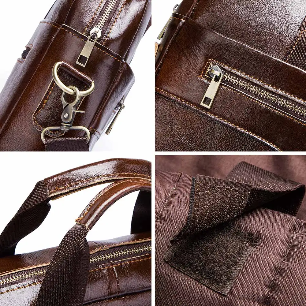 Free engraving Genuine Leather Men Briefcase Classic Fashion Office Handbag Male Shoulder Messenger Suitable For 14 Inch Laptop
