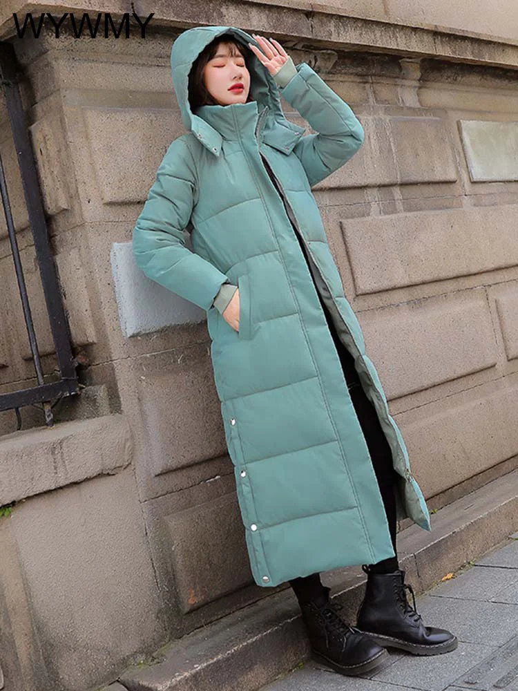 WYWMY X-long Hooded Down Jacket Winter Coat Women Casual Thick Warm Parkas Fashion Winter Jacket Warm Soild Female Coats Outwear