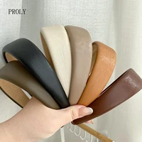 proly new fashion women headband wide side pu leather hairband sample classic headwear girls spring hair accessories wholesale