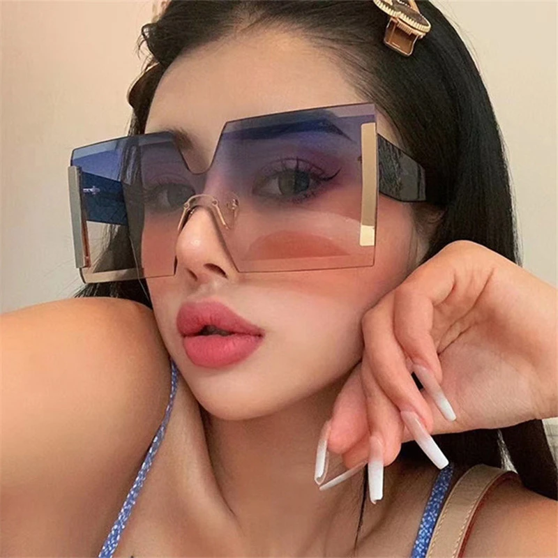 Hot Selling Cheapest Price Fashion Design Oversized Square Frame Rimless Grandient HD UV 400 Lens Sunglasses Sun Glasses Shades |
