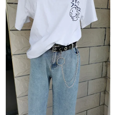 Женский ремень из искусственной кожи с пряжкой в стиле панк, ветровые джинсы, новый стиль, модные женские черные ремни свободного размера с люверсами для брюк