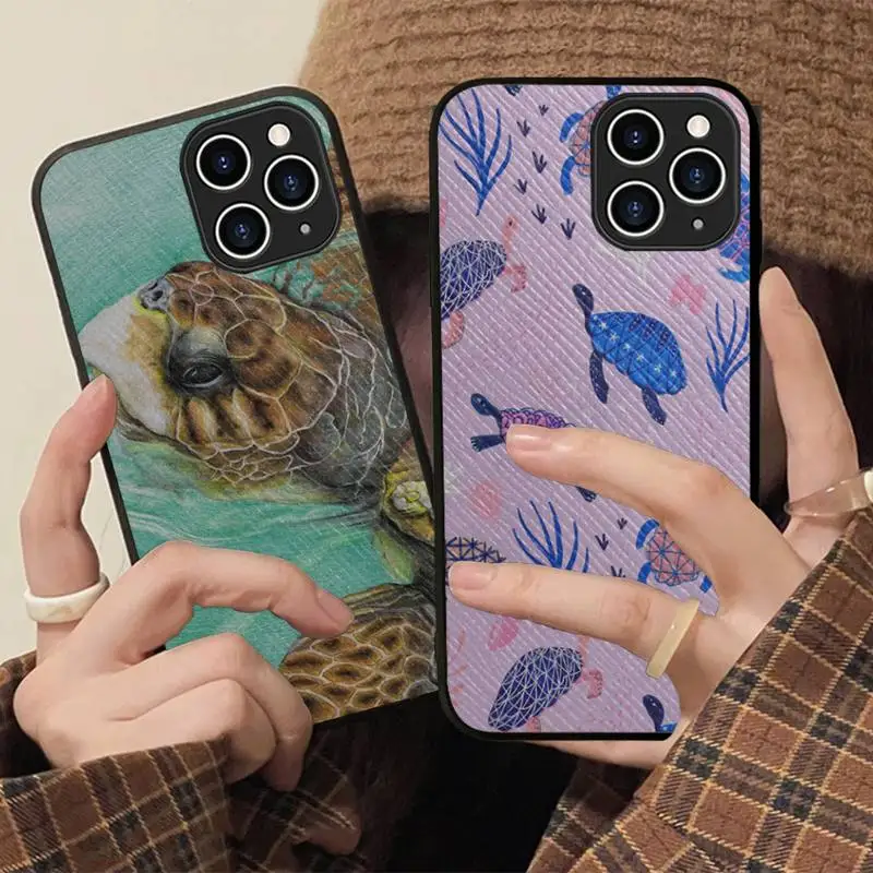 Чехол для телефона с рисунком морской черепахи жесткий кожаный чехол iPhone 11 12 13 Mini
