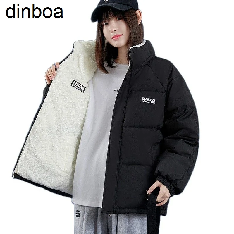 

Dinboa-Горячая новинка парка Двусторонняя Утепленная зимняя куртка 2022 Женская мода Повседневная Свободная куртка из овечьей шерсти и хлопка с воротником-стойкой для женщин