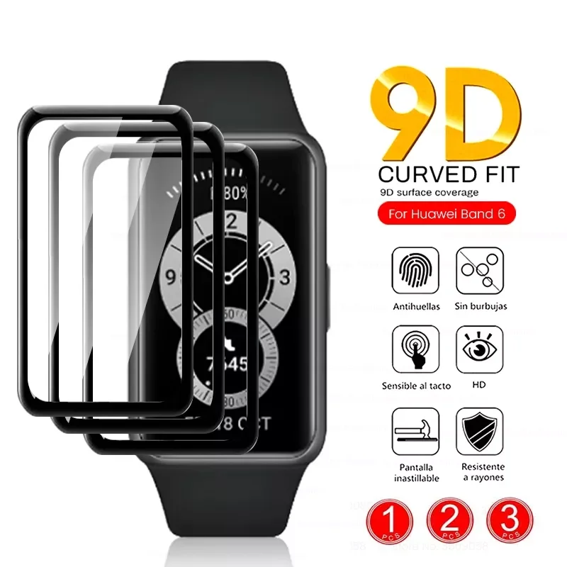

1-3PCS 9D Curved Protective Glass For Huawei Band 6 Glass Screen Protector Film Hauwei Huawey Band6 Band 6 Pro Smart Accessories