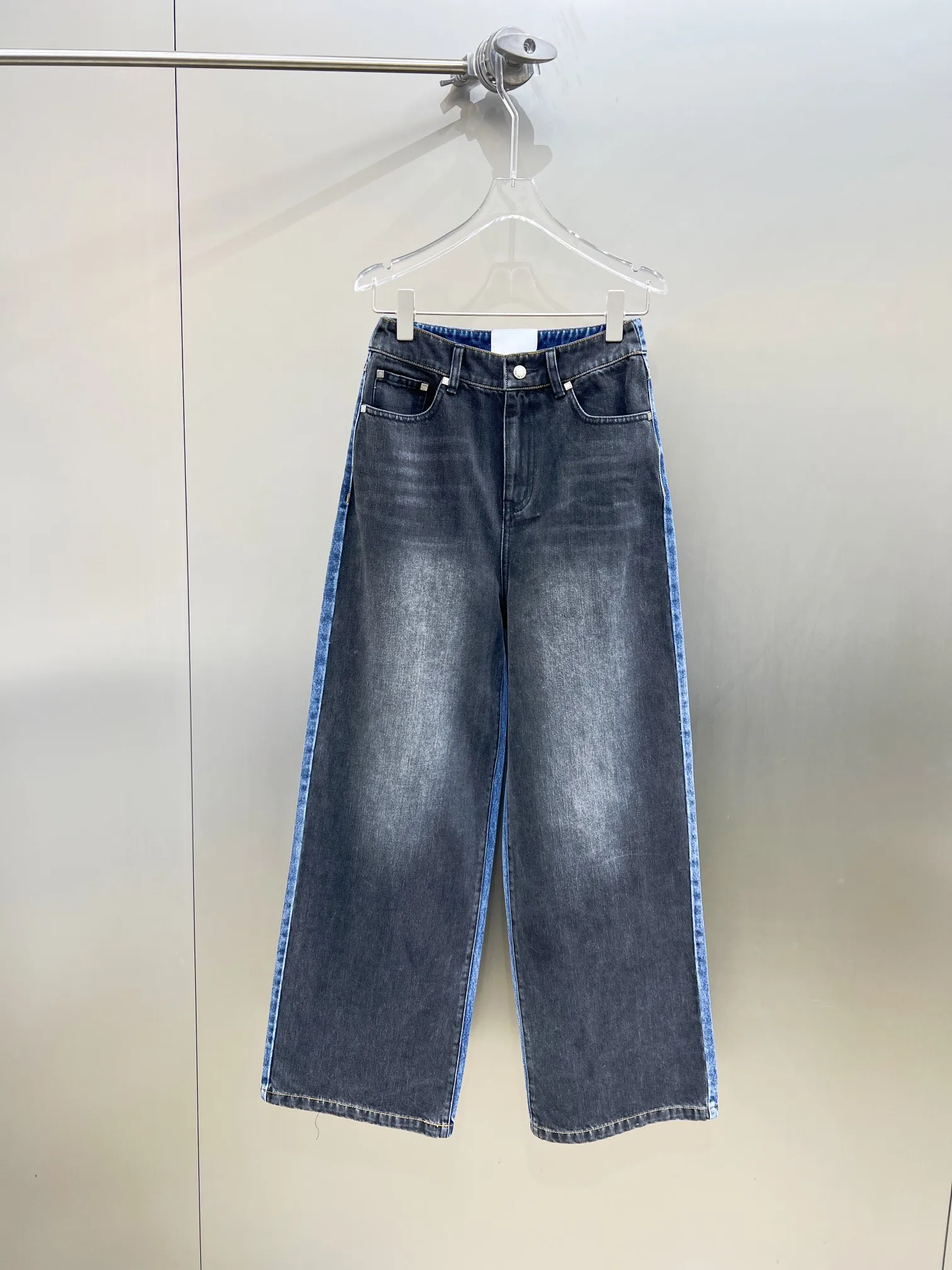 2023 autumn and winter new front and back color combination straight denim trousers