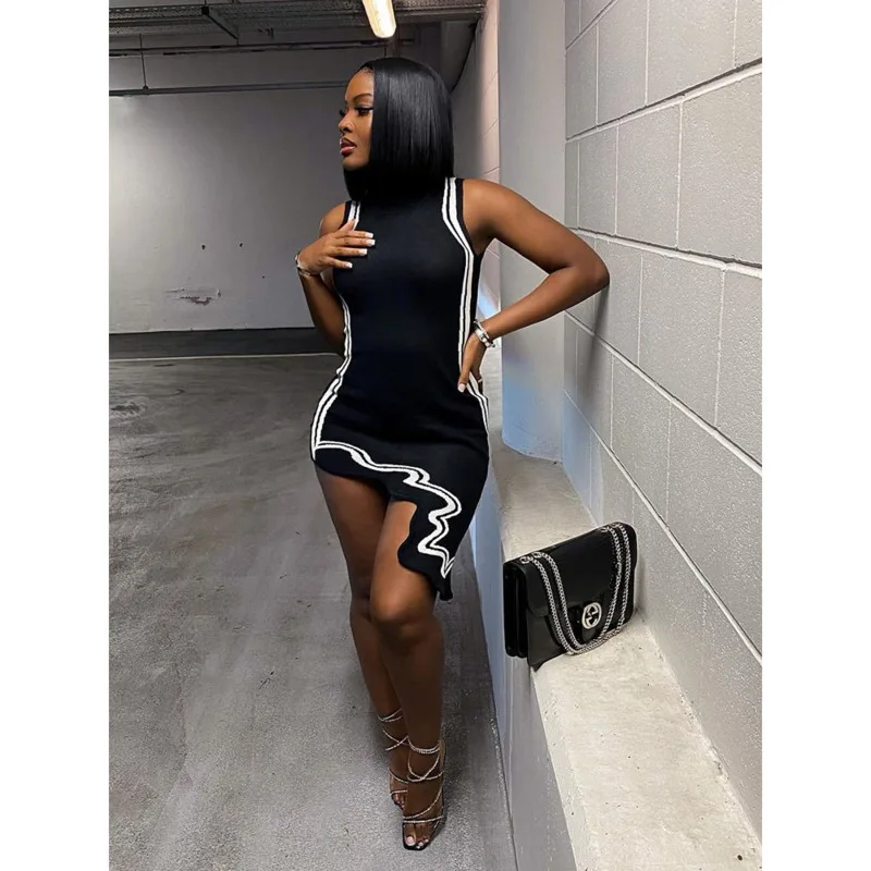 Асимметричные платья для клуба соблазнительное вечернее черно-белое облегающее